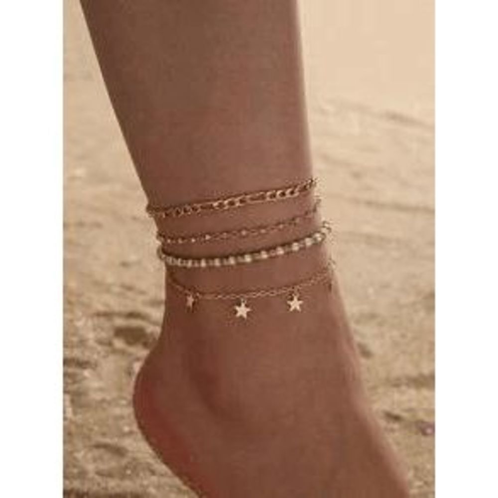 GOLD PEARL STAR BOHO ANKLET - 4 PIECE